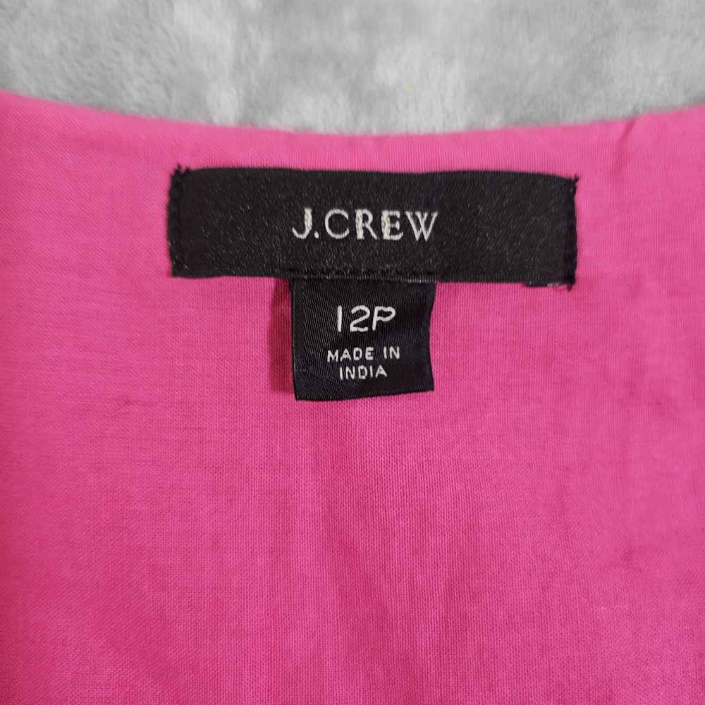 J. Crew Point Sur Pom‎ Pom Flutter Sleeve Midi Dress Flamingo Pink sz 12P - Picture 8 of 13